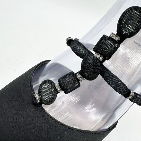 M. By Marinelli Black Satin Sparkly Jeweled T-Strap Stiletto Evening Sandal 8.5M - Picture 15 of 16